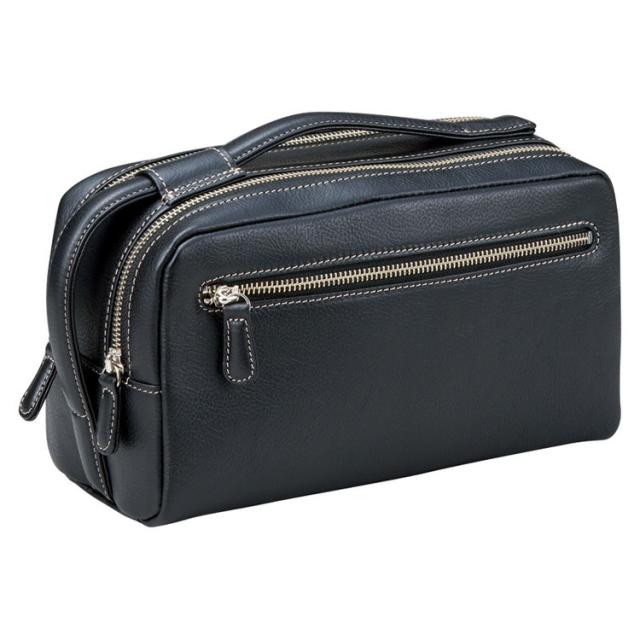 日本製牛革ダブルファスナーポーチ(ブラック) 良品工房 バッグ T19-308(代引不可)【送料無料】