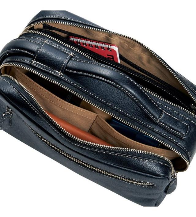 日本製牛革ダブルファスナーポーチ(ブラック) 良品工房 バッグ T19-308(代引不可)【送料無料】_1
