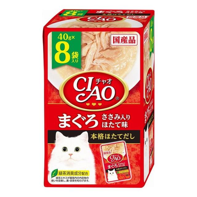 【12個セット】 CIAO パウチ まぐろ ささみ入り ほたて味 40g×8袋 x12【送料無料】