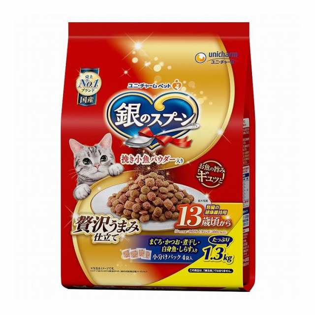 【6個セット】 ユニチャーム 銀のスプーン 贅沢うまみ仕立て 13歳頃から まぐろ・かつお・煮干し・白身魚・しらす入り 1.3kg【送料無料】の通販は