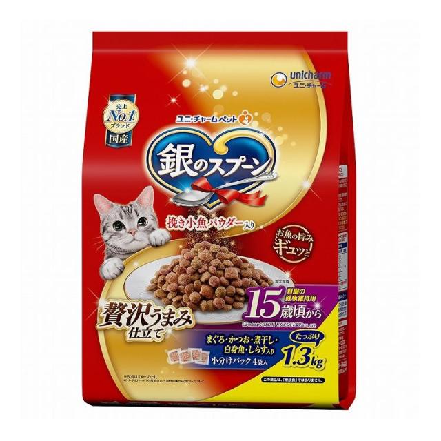 【6個セット】 ユニチャーム 銀のスプーン 贅沢うまみ仕立て 15歳頃から まぐろ・かつお・煮干し・白身魚・しらす入り 1.3kg【送料無料】 7,350円