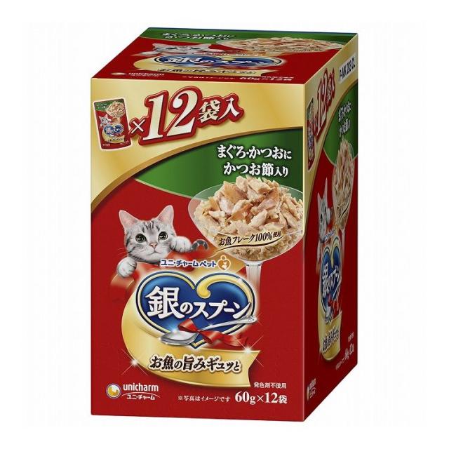 【6個セット】 ユニチャーム 銀のスプーン パウチ まぐろ・かつおにかつお節入り 60g×12個【送料無料】 7,954円