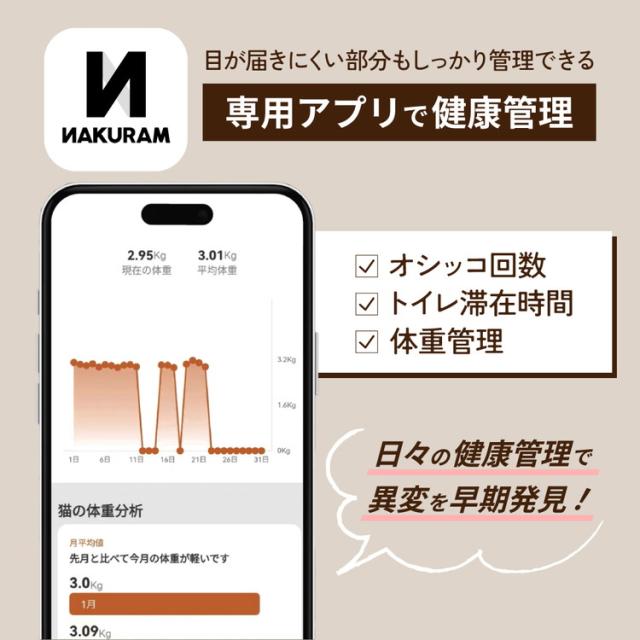 マルカン ナクラム 全自動猫トイレ 猫用トイレ 猫トイレ 自動 静音 消臭 大型 自動掃除 スマホ 連動 猫砂 飛散防止 飛び散り防止 多頭飼い 猫 猫用 トイレ nakuram【送料無料】