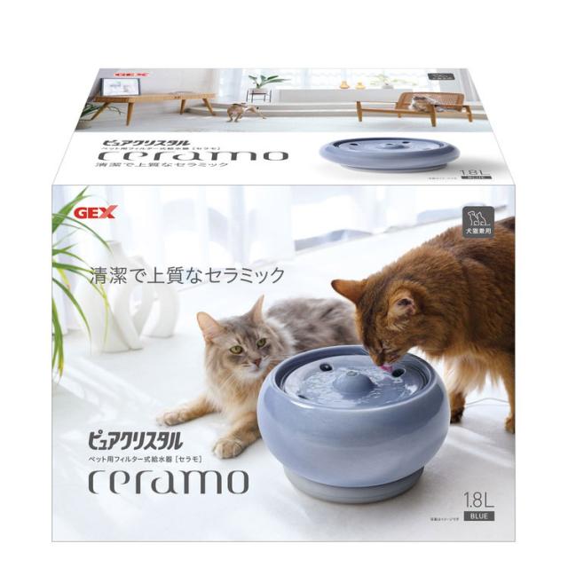 ジェックス 犬猫兼用 ピュアクリスタル セラモ 1.8L ブルー セラミック 給水器 水飲み器 水飲み 給水機 自動 ペット用給水器 USB 静音 静か 犬用 猫用 犬 猫 ペット用 GEX【送料無料】 給水器