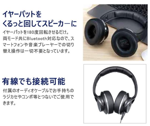 スピーカーにもなるヘッドホン 音楽 イヤホン 無線 Bluetooth 中音域スピーカー 有線 大容量バッテリー マイクロSDカード対応 折りたたみ コンパクト(代引不可)【送料無料】_7