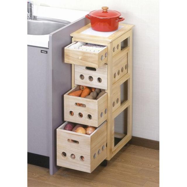 桐製タイル付万能ストッカー キッチンストッカー キッチン収納 桐製 タイル付万能収納庫 野菜ストッカー防湿(代引不可)【送料無料】_3
