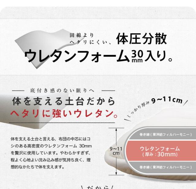 日本製 温泉シート入 防ダニ抗菌 敷き布団(ウレタン入り) 国産 敷き布団 シングル 体圧分散 ホルミシス ヒーリング ラジウム(代引不可)【送料無料】_2