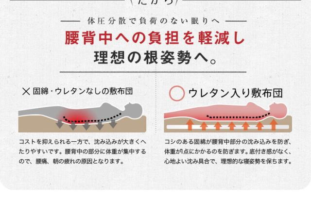 日本製 温泉シート入 防ダニ抗菌 敷き布団(ウレタン入り) 国産 敷き布団 シングル 体圧分散 ホルミシス ヒーリング ラジウム(代引不可)【送料無料】_3