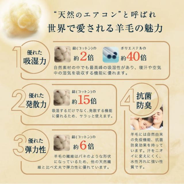 フランス産 羊毛100% 敷布団 シングルロング 日本製 羊毛100% 敷き布団(固綿入り) ロング 国産 羊毛100% 匂いが少ないフランス産プレミアムウール 羊毛敷布団(代引不可)【送料無料】_4