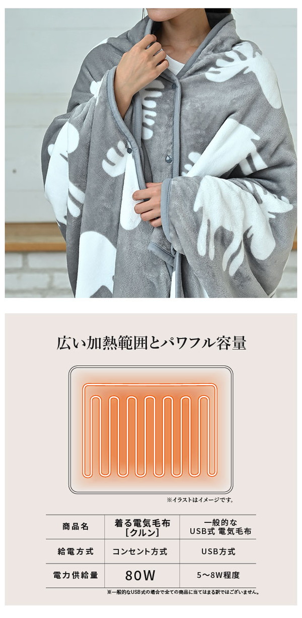 日本製 電気毛布 ブランケット 北欧 とろけるフランネル 着る電気毛布 