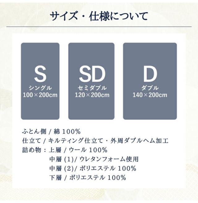 至福の眠り 丸八真綿 4層 羊毛 敷き布団 ダブル 日本製 マルハチ 布団 マットレス ベッド 敷き 国産 極厚 プロ用寝具 夏 除湿 羊毛敷布団 ホテル 旅館 厚い おすすめ 寝具 ふかふか(代引不可)【送料無料】_14