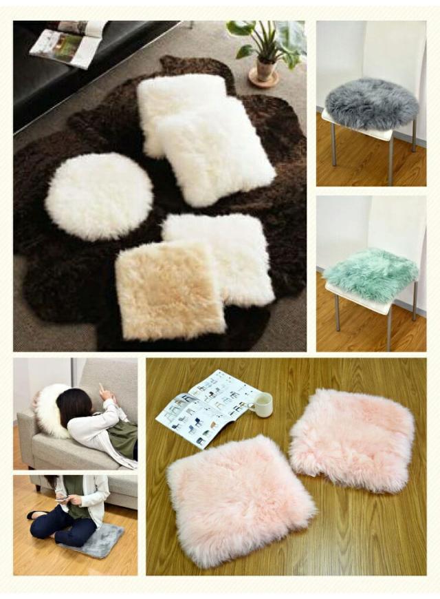 長毛 ムート形シートクッション 4枚セット 直径40cm 長毛タイプ 毛皮 ムートンクッション ムートン形クッション 座布団 ソファー 暖かい シートクッション リアルファー ファー(代引不可)【送料無料】_5