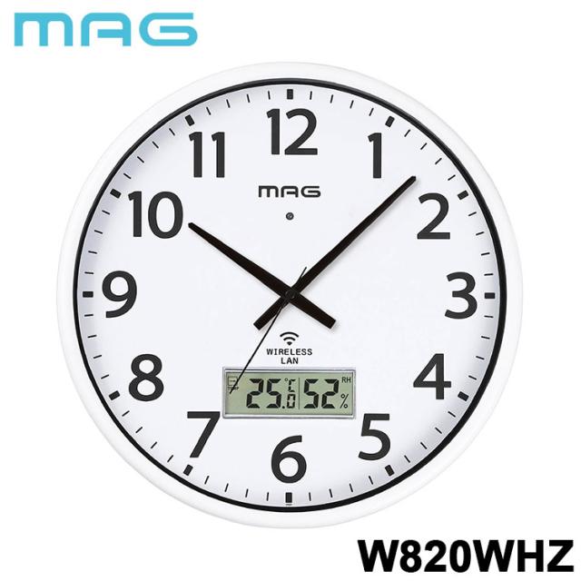 MAG マグ 掛け時計 壁掛け時計 Wi-Fiと接続 無線LAN アナログ時計 直径36.8cm 温度計 湿度計 温湿度計 連続秒針 静音 見やすい シンプル 事務所 オフィス リビング 地下 ホワイト W820WHZ ノア精密【送料無料】