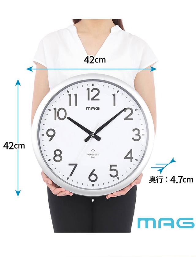 MAG マグ 掛け時計 壁掛け アナログ Wi-Fi 無線LAN NTP 時刻を同期 ずれない 直径42.0cm 大型 大きい 安全 プラスチックカバー 軽量 シンプル オフィス 事務所 工場 秒針停止 W824SMZ ノア精密【送料無料】_13