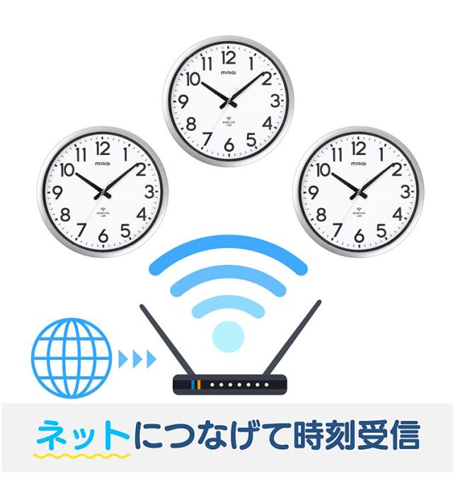 MAG マグ 掛け時計 壁掛け アナログ Wi-Fi 無線LAN NTP 時刻を同期 ずれない 直径42.0cm 大型 大きい 安全 プラスチックカバー 軽量 シンプル オフィス 事務所 工場 秒針停止 W824SMZ ノア精密【送料無料】_2