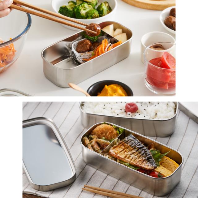 工房アイザワ ランチボックス 2段 500ml×2 1000ml 日本製 燕三条 弁当箱 角型 角長ランチボックス フードボックス フードコンテナ 弁当 ランチBOX ステンレス ゴム付き 仕切り付き パッキン付き【送料無料】_2