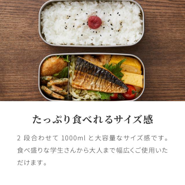 工房アイザワ ランチボックス 2段 500ml×2 1000ml 日本製 燕三条 弁当箱 角型 角長ランチボックス フードボックス フードコンテナ 弁当 ランチBOX ステンレス ゴム付き 仕切り付き パッキン付き【送料無料】_8