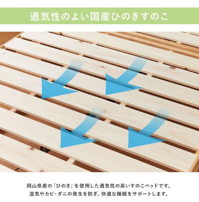 ヘッドボードなし】中居木工 日本製 折りたたみ すのこ ベッド ひのき