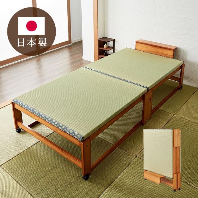 中居木工 日本製 折りたたみ 畳 ベッド ひのき ハイタイプ ワイドシングル 和風 木製 ヒノキ 檜 スノコ コンパクト 省スペース【送料無料】_4