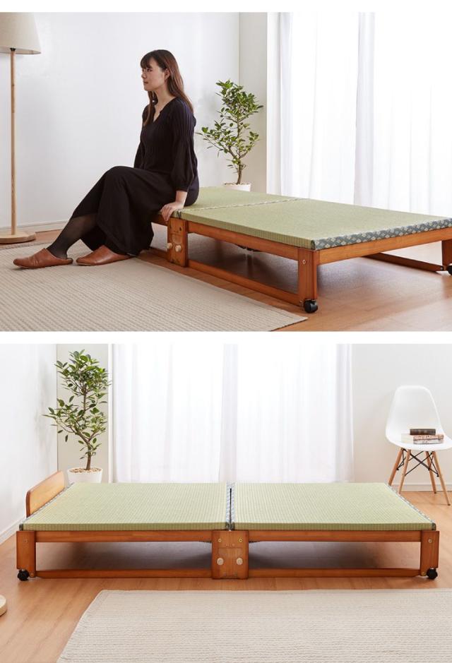 中居木工 日本製 折りたたみ 畳 ベッド ひのき ハイタイプ ワイドシングル 和風 木製 ヒノキ 檜 スノコ コンパクト 省スペース【送料無料】_7
