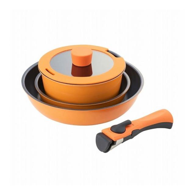 ベストコ フライパン ポット ガラス蓋 取っ手 5点セット ガス火専用 オレンジ NM-272 ベストウェアレジスタンス【送料無料】の通販は 8,044円