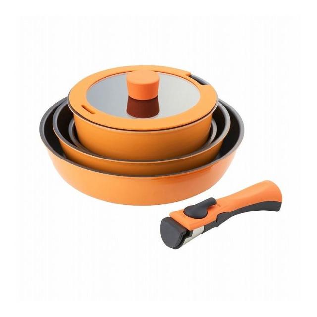 ベストコ フライパン ポット ガラス蓋 取っ手 6点セット ガス火専用 オレンジ NM-273 ベストウェアレジスタンス【送料無料】の通販は