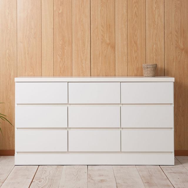 日本製 ホワイト ベンチ チェスト 幅119.5 3段 三段 9杯 ロータイプ タンス 白 完成品 洋服 モダン ワードローブ 国産(代引不可)【送料無料】