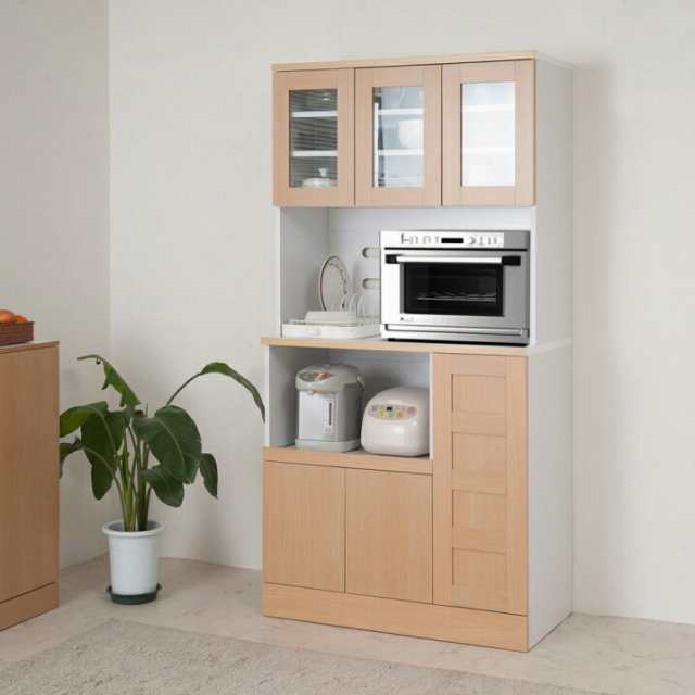 Neat カップボード 幅90 ナチュラル キッチンカウンター キッチンボード 食器棚 大容量 電子レンジ対応 ガラス おしゃれ 北欧 収納 炊飯器(代引不可)【送料無料】の通販は
