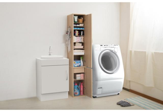 ミラー付き スリム ランドリーラック 幅27 ナチュラル アンティーク 収納 チェスト たんす 姿見 おしゃれ すきま収納 鏡付き 北欧 大容量(代引不可)【送料無料】