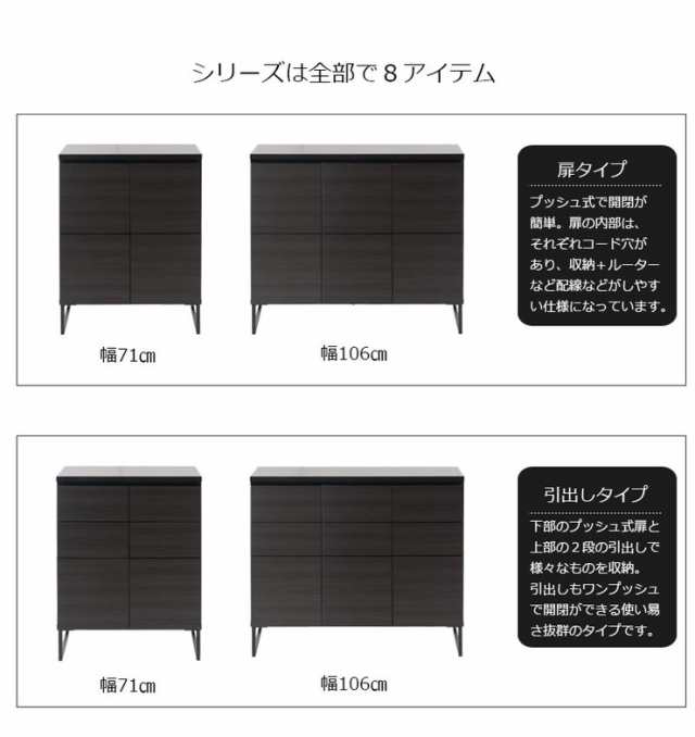 日本製 完成品 キャビネット 2×2 ブラック 幅71 スクエア 国産 扉