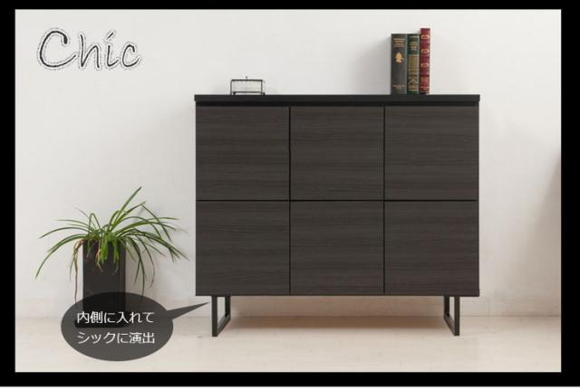 日本製 完成品 キャビネット 3×2 ブラック 幅106 スクエア 国産 扉タイプ おしゃれ 黒 男前 木目調 木製 モノトーン(代引不可)【送料無料】_6