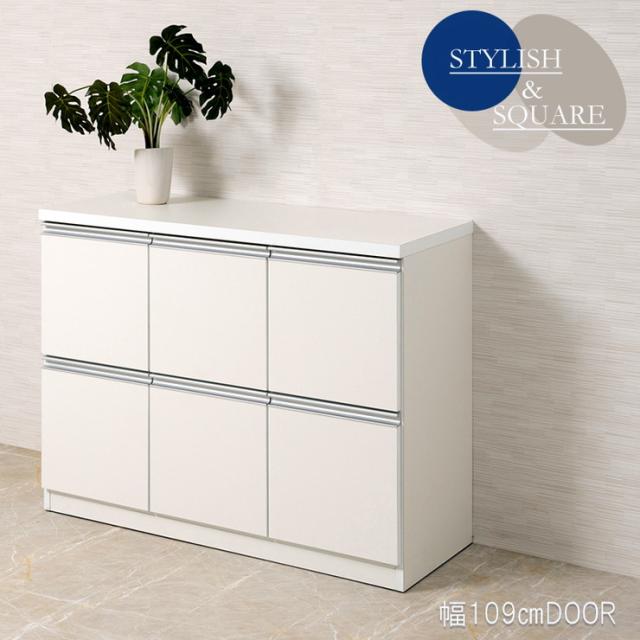 日本製 完成品 スタイリッシュ デザイン スクエア キャビネット 幅109 扉タイプ ホワイト 白 収納 シンプル おしゃれ 国産(代引不可)【送の通販は 22,306円