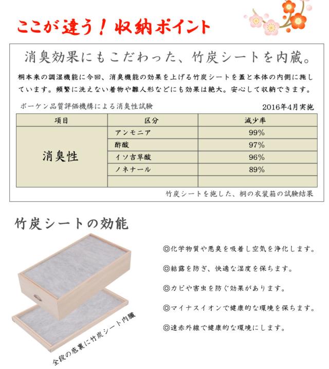 日本製 大川家具 桐 雛人形収納 2段 消臭 竹炭シート入り 収納 桐収納 雛人形 国産 二段 竹炭 消臭 防臭 木目調 収納箱(代引不可)【送料_2