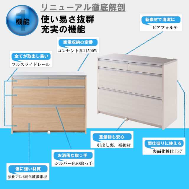 日本製 完成品 キッチンカウンター 幅110.5 マリンナチュラル