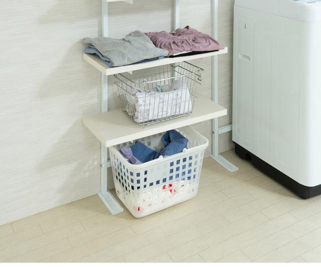 突っ張り壁面収納 無段階調整2枚棚オープンラック 幅59.5cm ホワイトウォッシュ 棚 つっぱり 薄型 収納 ディスプレイラック 店舗 新生活 カフェ サロン 一人暮らし diy 北欧 ランドリー(代引不可)【送料無料】_1