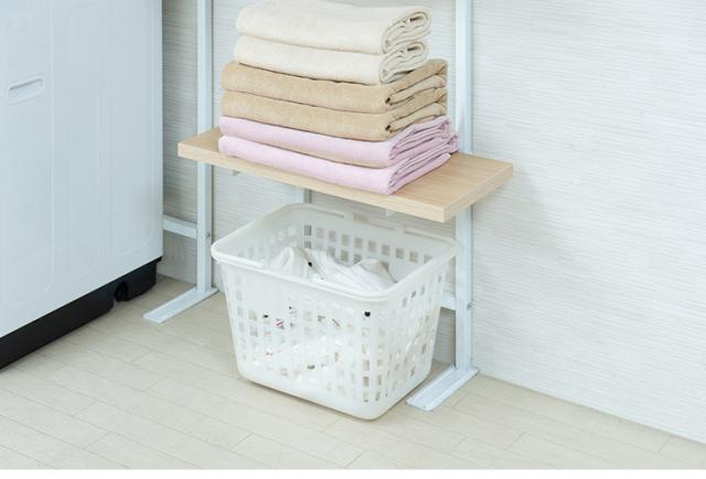 突っ張り壁面収納 無段階調整2枚棚オープンラック 幅59.5cm マリンナチュラル 壁面ラック 棚 つっぱり 薄型 収納 ディスプレイラック 店舗 新生活 カフェ サロン 一人暮らし diy 北欧(代引不可)【送料無料】_3
