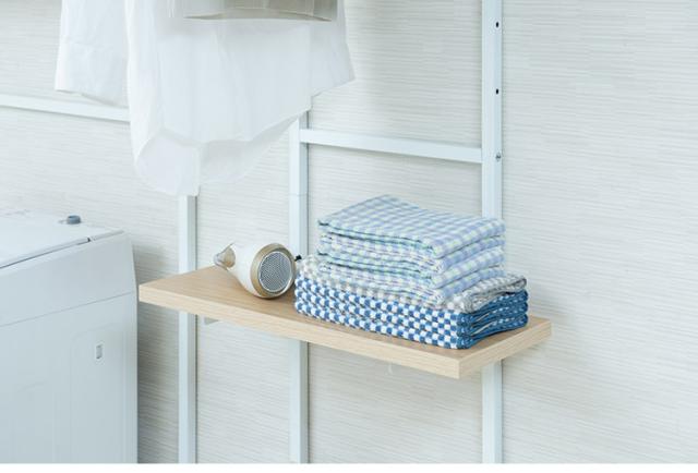 突っ張り壁面収納 無段階調整2枚棚オープンラック 幅59.5cm マリンナチュラル 壁面ラック 棚 つっぱり 薄型 収納 ディスプレイラック 店舗 新生活 カフェ サロン 一人暮らし diy 北欧(代引不可)【送料無料】_4