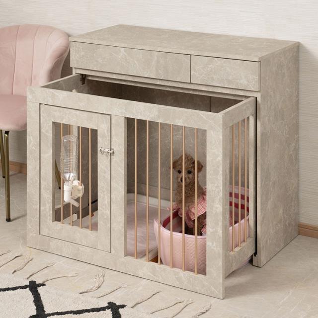joli ドッグケージ スライド式 ペット ゲージ 室内 トイレ 収納 おしゃれ 省スペース インテリア 犬 ペット サークル 折り畳み コンパクト 子犬 囲い ベージュ グレージュ ゴールド 大理石(代引不可)【送料無料】