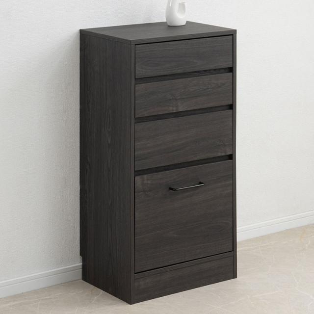 Blacker 引戸式カウンター下収納チェスト 幅45 4段 ブラック キッチン キッチン収納 ダイニング カトラリー ラック 引出し 引き出し タンス 隙間 ストッパー付き レール付 グレー 黒木目(代引不可)【送料無料】