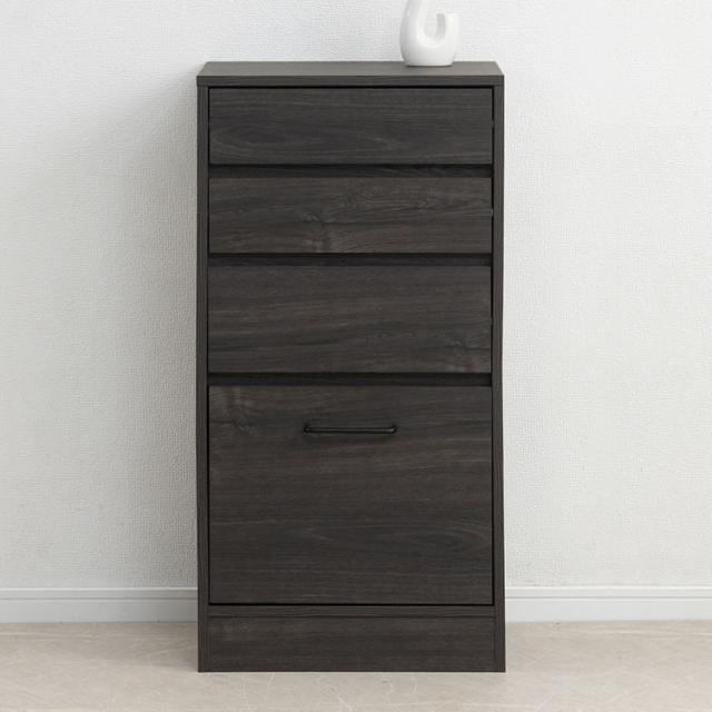 Blacker LV スリムチェスト 幅45 4段 ブラック 背面化粧仕上げ すきま ラック サイドボード 窓下 引出し 引き出し タンス 隙間 ストッパー付き レール付 ランドリー グレー 黒木目(代引不可)【送料無料】