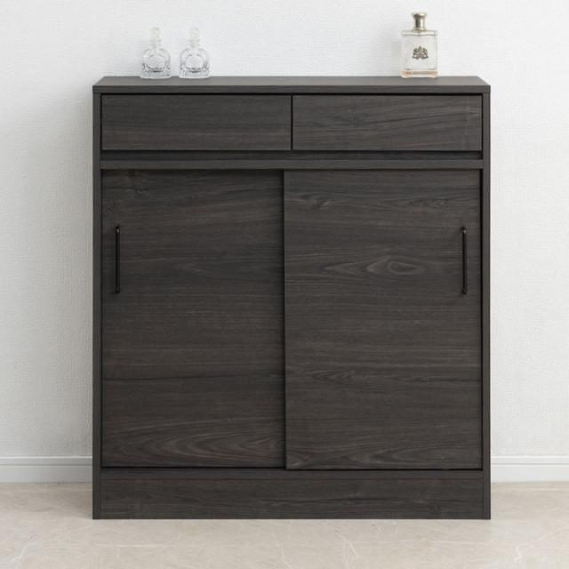 Blacker LV 引戸キャビネット 幅80 ブラック 背面化粧仕上げ 引き戸 ラック 間仕切り 木製 グレー 黒木目 A4ファイル収納 薄型 ランドリー サイドボード リビングボード(代引不可)【送料無料】