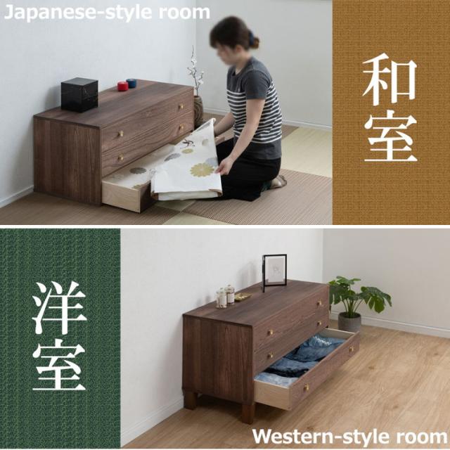 桐結 MUSUBI 総桐チェスト 3段 幅100 奥行44 高さ51 ナチュラル 日本製 完成品 うづくり仕上げ 浮造り仕上げ 真鍮 取っ手 モダン 天然木 チェス 洋服タンス 桐タンス 桐たんす 引き出し(代引不可)【送料無料】_7