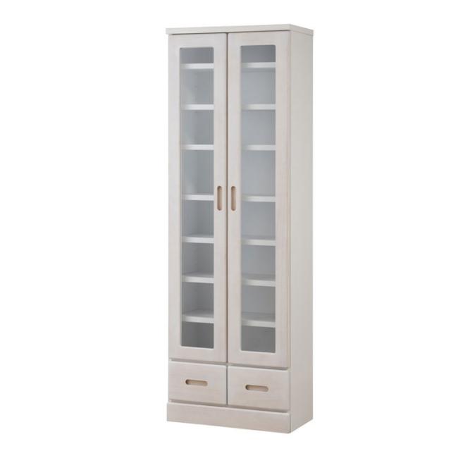 Taiyaki 薄型食器棚 幅59.5 ホワイト ガラスキャビネット 日本製 完成品 キッチン収納 キッチンボード 収納 キッチンラック 大容量 ストック ガラス扉 省スペース コンパクト 桐 桐材 奥行31.5(代引不可)【送料無料】