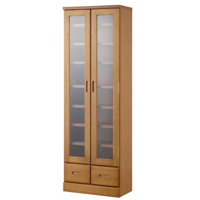 Taiyaki 薄型食器棚 幅59.5 ライトブラウン ガラスキャビネット 日本製 完成品 キッチン収納 キッチンボード 収納 キッチンラック 大容量 ストック ガラス扉 省スペース コンパクト 桐 桐材 奥行31.5(代引不可)【送料無料】