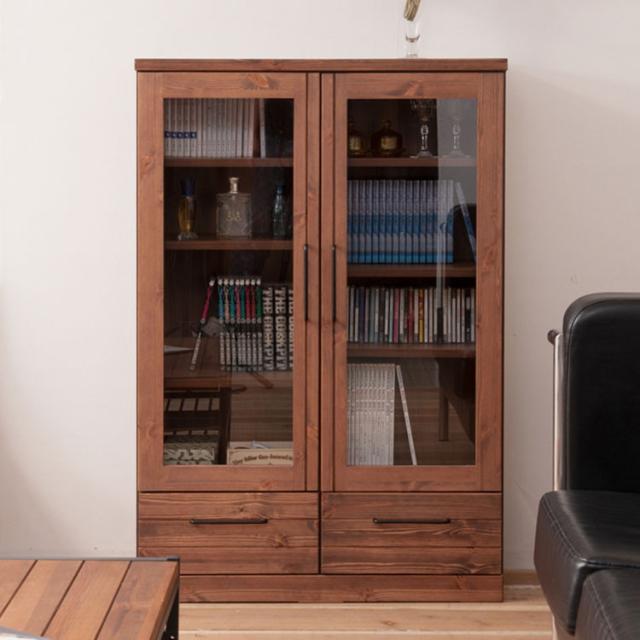 Kaiser 天然木書棚 幅80 ミドルロータイプ ブラウン 本棚 コミック