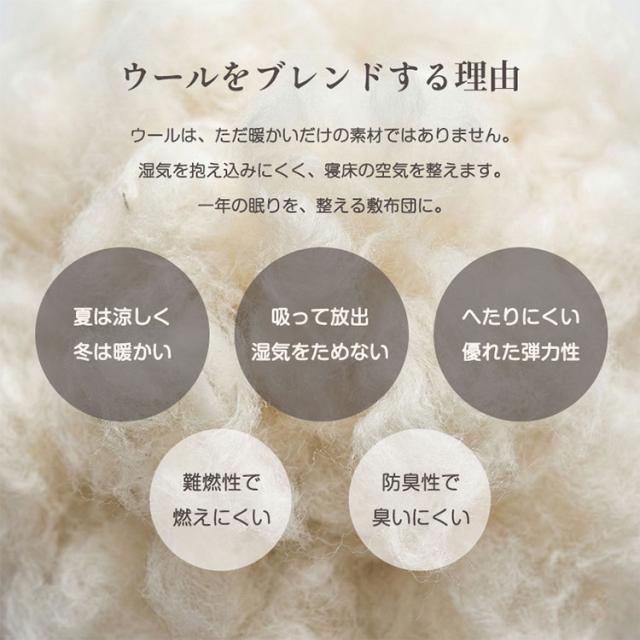 敷き布団 シングル 日本製 羊毛100%使用 100×200 防臭 ウール敷布団 消臭 吸湿性抜群 ウール100% ウール 洗える 丸洗い可能 消臭ウール布団 羊毛布団 敷き布団 羊毛【送料無料】_3