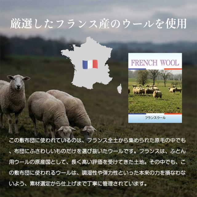 敷き布団 セミシングル 日本製 羊毛100%使用 80×200 防臭 ウール敷布団 消臭 吸湿性抜群 ウール100% ウール 洗える 丸洗い可能 消臭ウール布団 羊毛布団 敷き布団 羊毛【送料無料】_2
