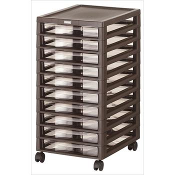 アプロス B4浅型10段 ダークブラウン 書類整理 書類保管 B4サイズ クリアー引出収納ケース インデックスシール付き キャスター付き 移動楽々(代引き不可)【送料無料】 4,963円