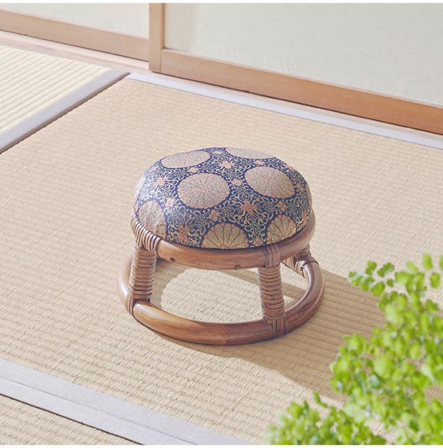 仏前用 ラタン 丸型 ミニスツール 天然籐 金襴正座椅子 イス 椅子