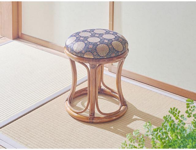 仏前用 ラタン 丸型 クッションスツール 天然籐 金襴座椅子 イス 椅子